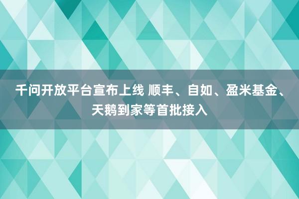 千问开放平台宣布上线 顺丰、自如、盈米基金、天鹅到家等首批接入