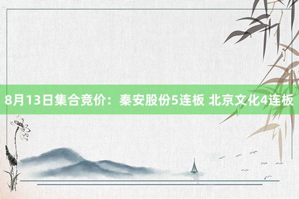 8月13日集合竞价：秦安股份5连板 北京文化4连板