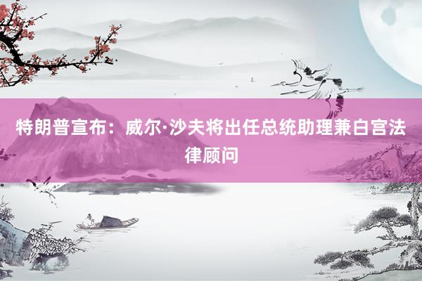 特朗普宣布：威尔·沙夫将出任总统助理兼白宫法律顾问