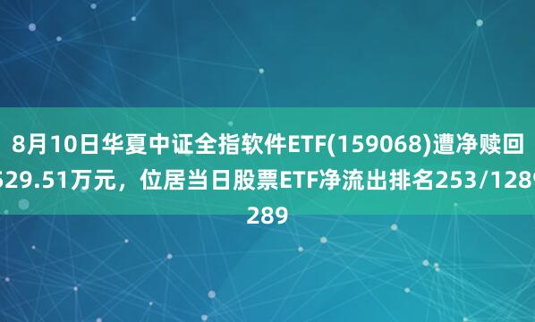 8月10日华夏中证全指软件ETF(159068)遭净赎回529.51万元，位居当日股票ETF净流出排名253/1289