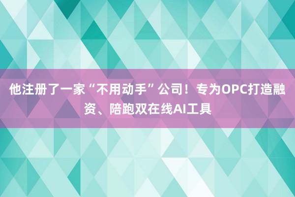 他注册了一家“不用动手”公司！专为OPC打造融资、陪跑双在线AI工具