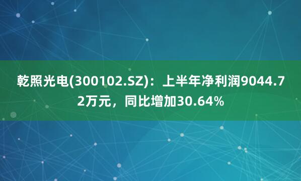 乾照光电(300102.SZ)：上半年净利润9044.72万元，同比增加30.64%