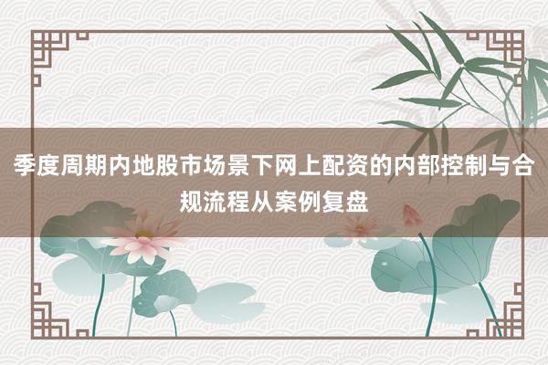 季度周期内地股市场景下网上配资的内部控制与合规流程从案例复盘