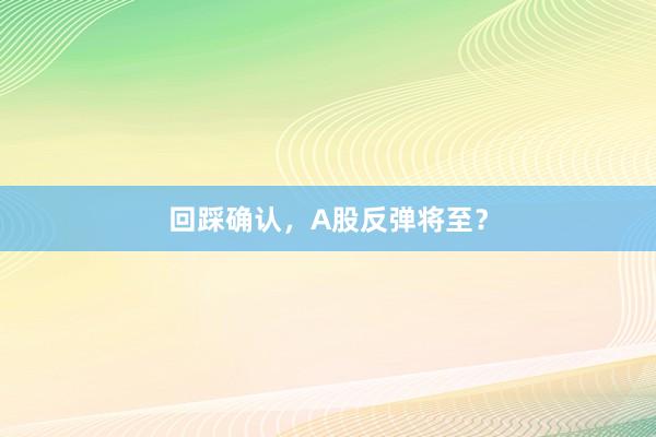 回踩确认，A股反弹将至？