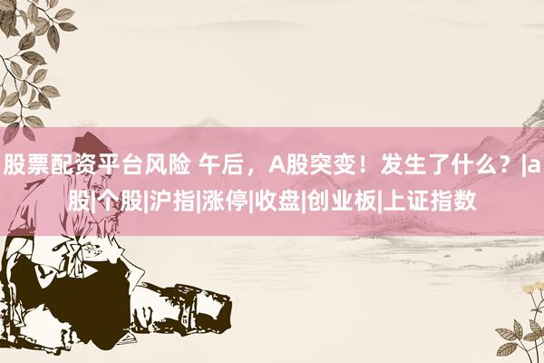 股票配资平台风险 午后，A股突变！发生了什么？|a股|个股|沪指|涨停|收盘|创业板|上证指数