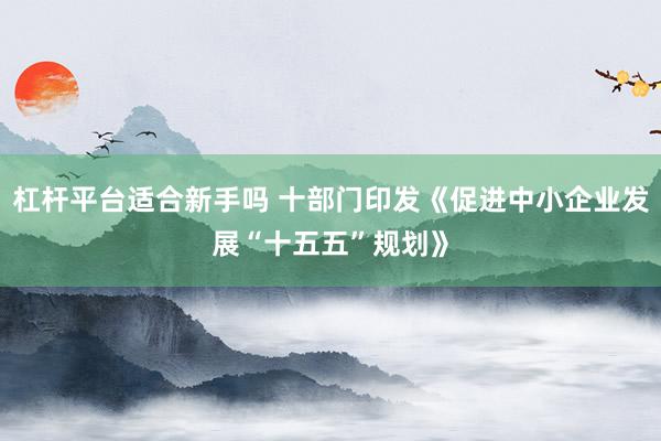 杠杆平台适合新手吗 十部门印发《促进中小企业发展“十五五”规划》