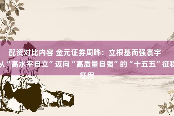 配资对比内容 金元证券周晔：立根基而强寰宇  从“高水平自立”迈向“高质量自强”的“十五五”征程