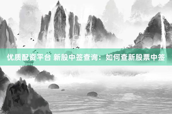 优质配资平台 新股中签查询：如何查新股票中签