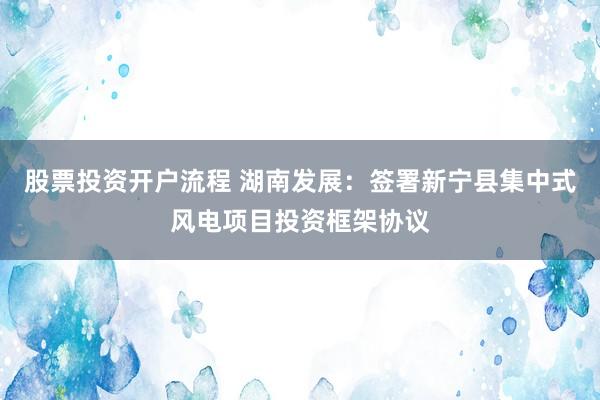 股票投资开户流程 湖南发展：签署新宁县集中式风电项目投资框架协议